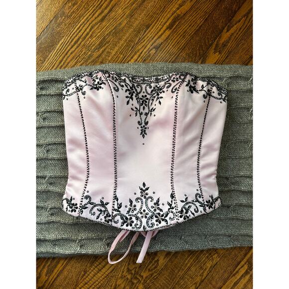 Y2K Fairy Pink Beaded Sequin Black Corset Top - Picture 2 of 8